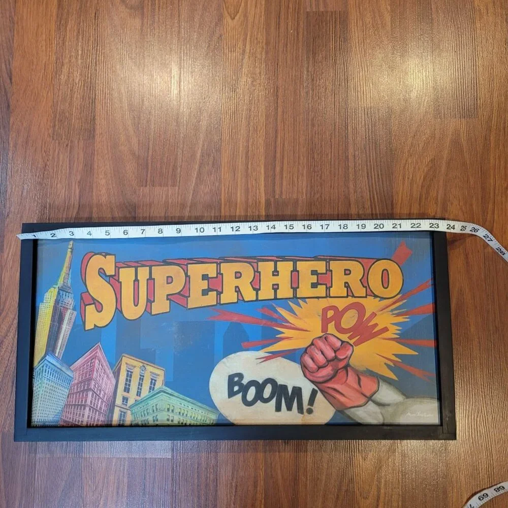 Superhero Comic Style Wall Art Print Framed With Bold Colors & Action Words BOOM